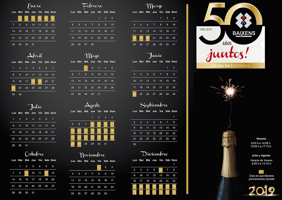 Calendario laboral año 2019 Baixens